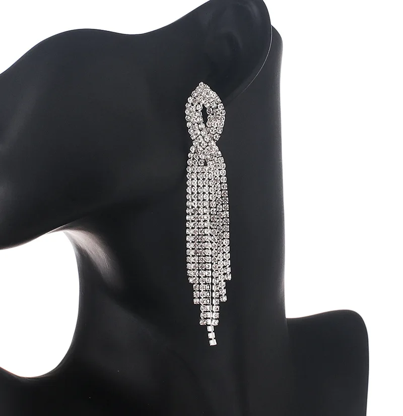 

European and American new diamond cross long tassel earrings Bridal wedding stage atmosphere ear accessories wholesale
