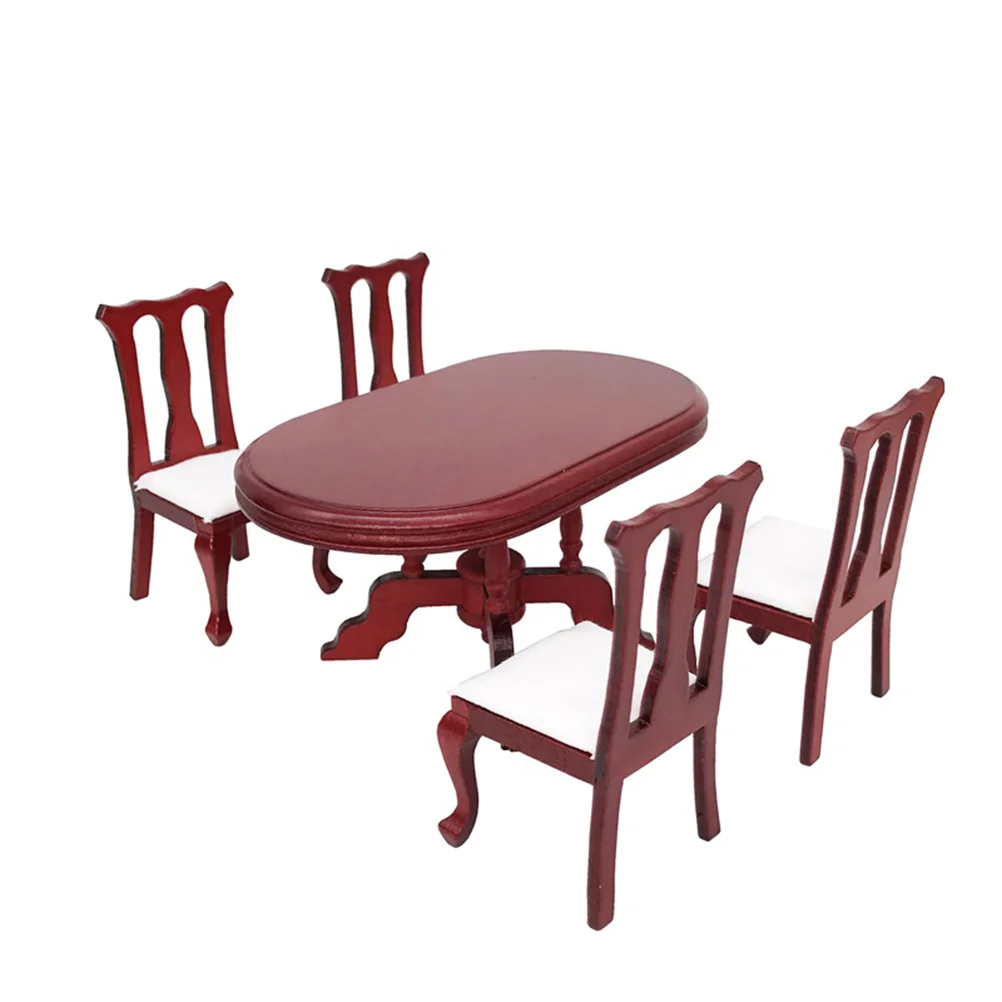 

Деревянный обеденный стол, миниатюрная мебель для дома, стулья из бамбука