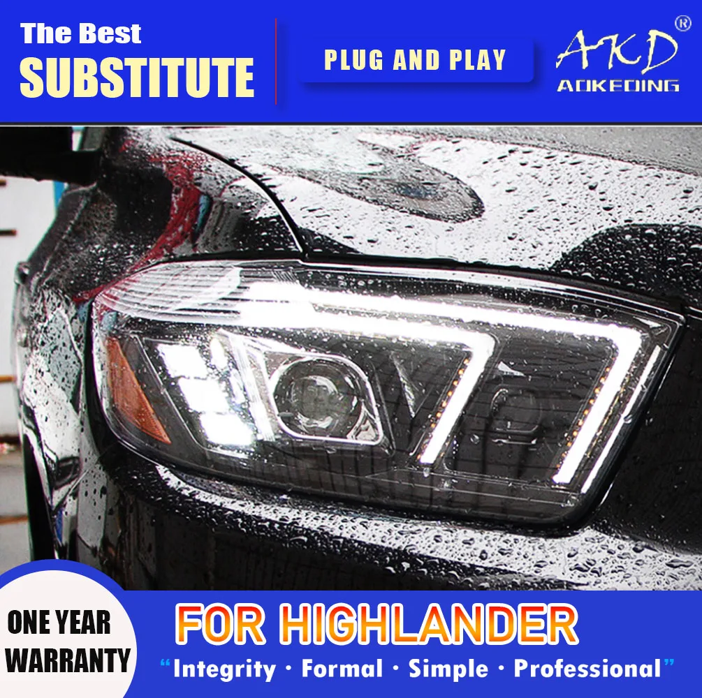 

Фара AKD для Toyota Highlander светодиодный, фара 2007-2011, фара DRL, сигнал поворота, фара дальнего света, объектив проектора Angel Eye