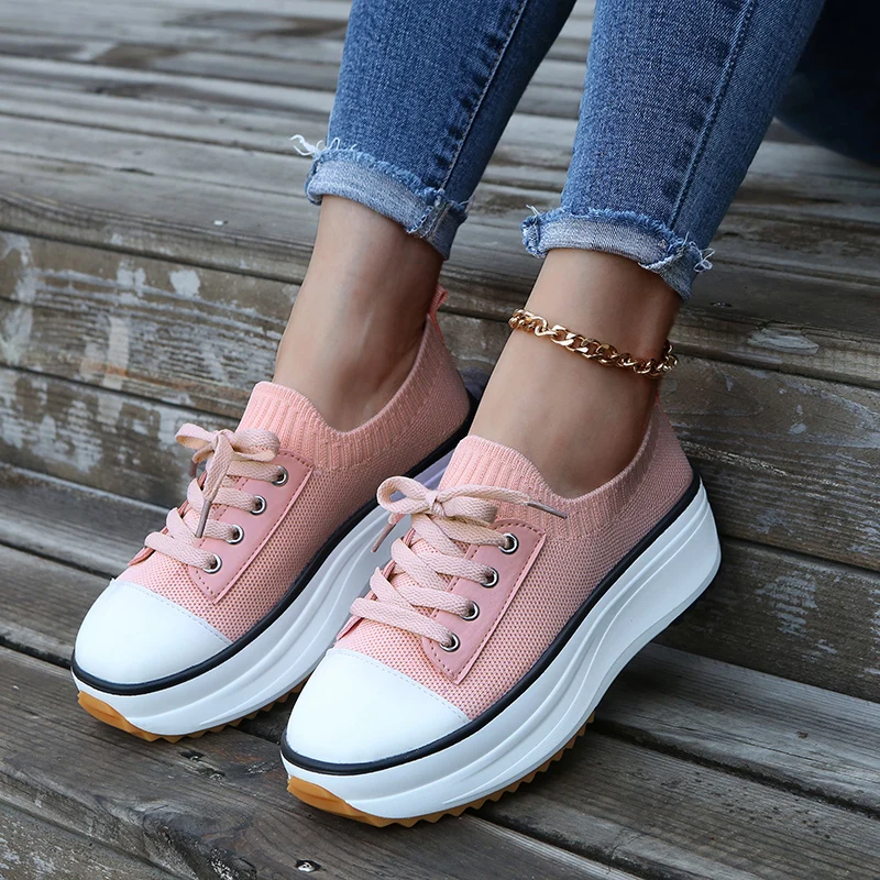 2023 Women's Shoes Fashion Sports Shoes for Women Low-heel Platform Casual Shoes Lace-up Outdoor Non-slip Walking Shoes