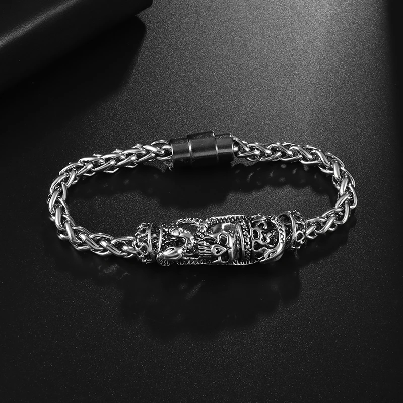 

Neo-Gothic Silver Color Woven Skull Bracelet Men Street Punk Rock Rider Jewelry Gift