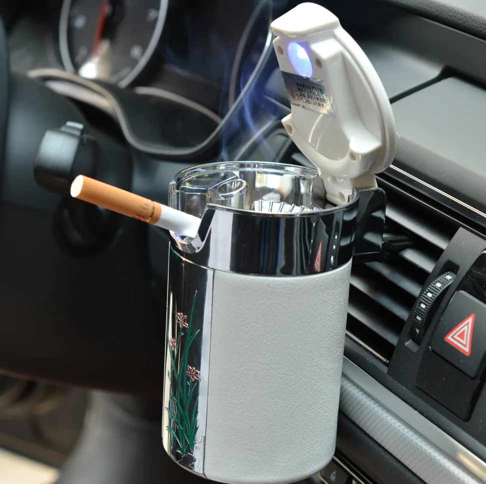 

Car Ashtray Holder Car Glow-in-the-dark Ashtray Creative with Cover LED Light Outlet Hanging Interior Accessories Carbon Fiber