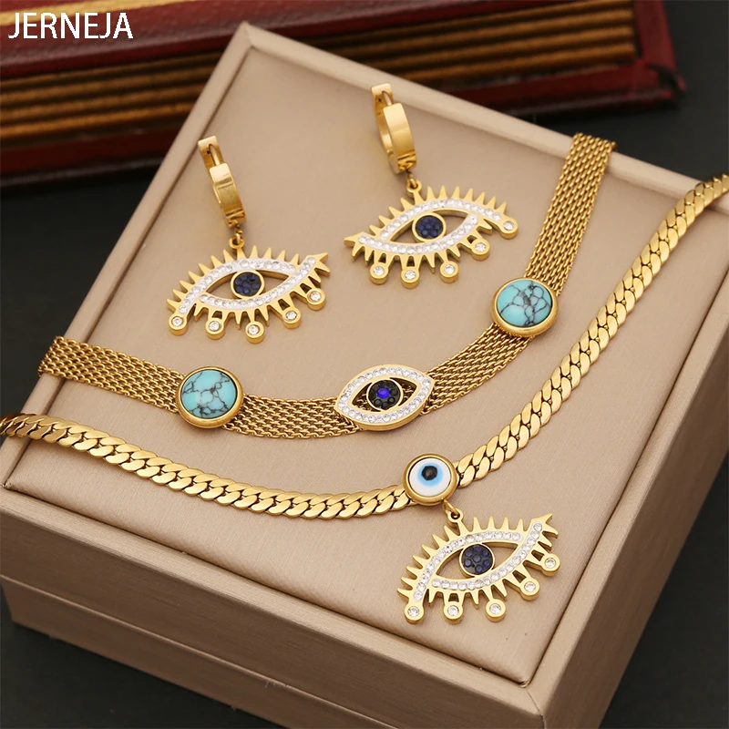 

Бирюзовое ожерелье с глазами индивидуальный комплект ювелирных изделий из нержавеющей стали ожерелье с демоническим глазом