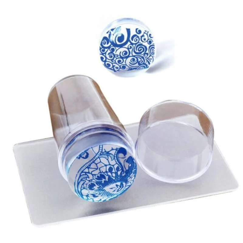 

1set Nail Art Silicone Stamp Scraper 2.8 cm Transparent Nail transfer pattern plate Stamper Clear Stamping Tools