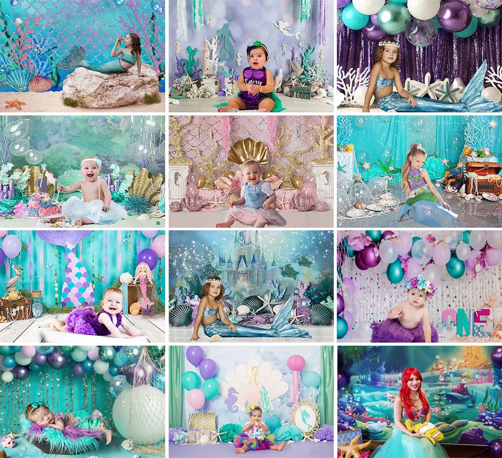 Русалка Принцесса фотосессия 1-й День Рождения Декор фотография Фон морской шар