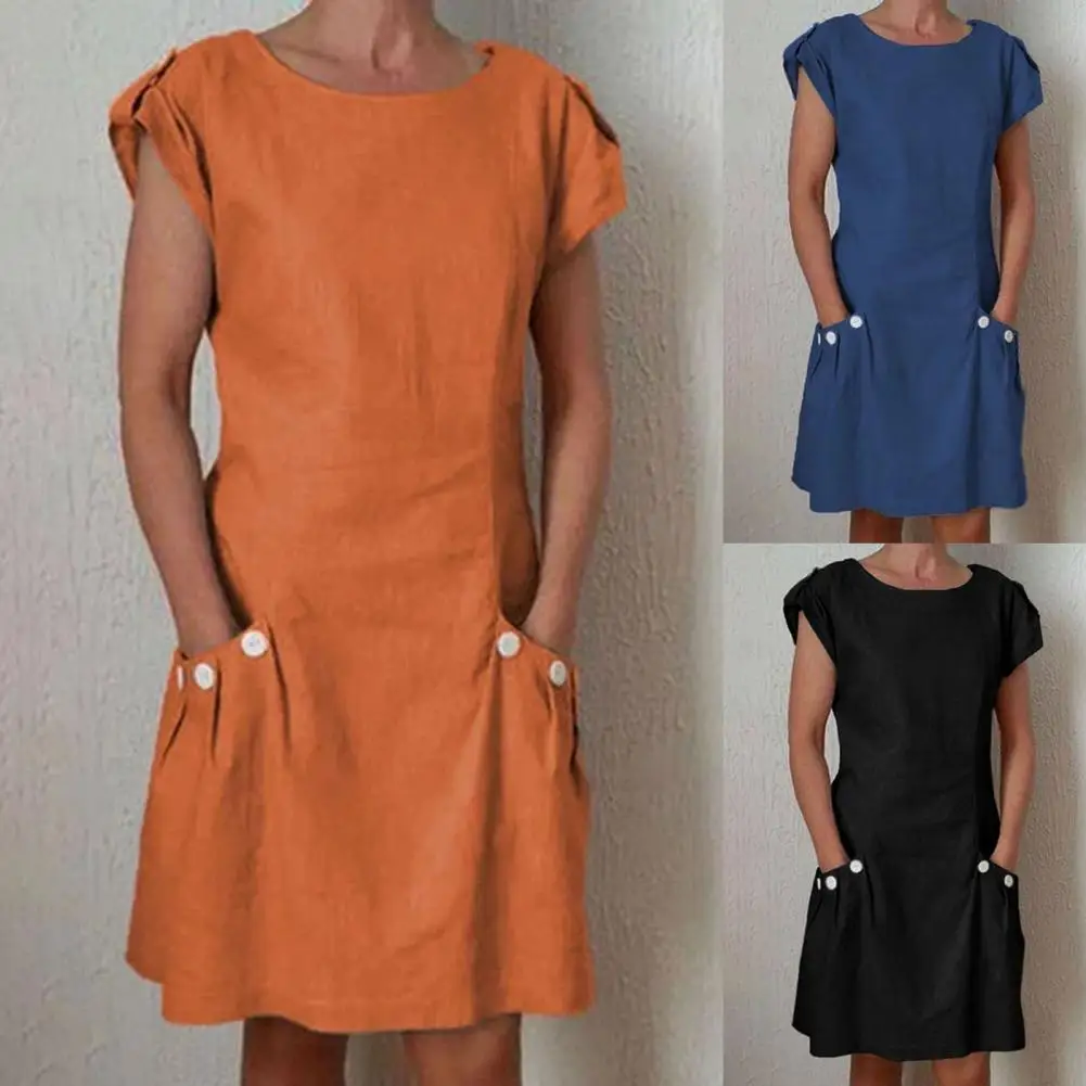

Simple Mini Dress Loose Hem Quick Drying O Neck O Neck Casual Mini Dress