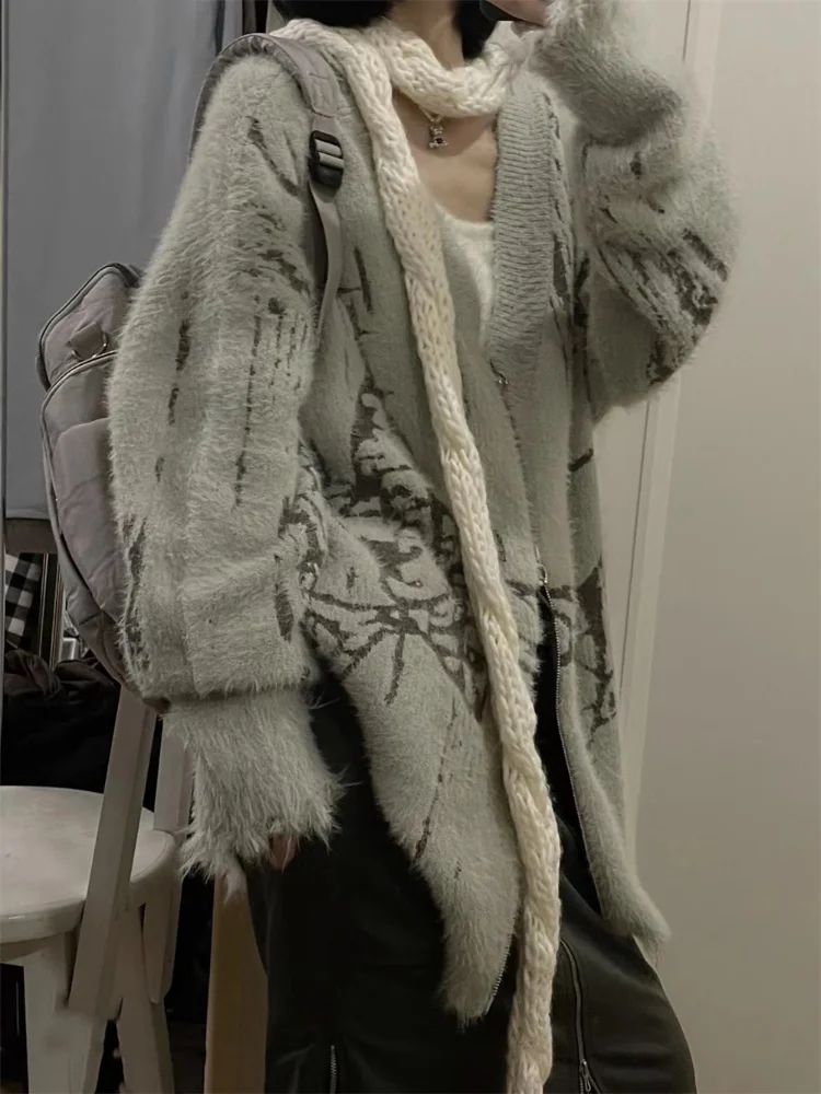 

Y2k Aesthetic Cashmere Cardigan Femme Soft Autumn Korean Fashion Cardigans femme Grunge Loose All Match Print Harajuku Sweaters