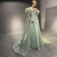 luxury a line evening dress glitter sequins appliques beads ostrich feather prom party gown with wrap custom made robe de mari%c3%a9e