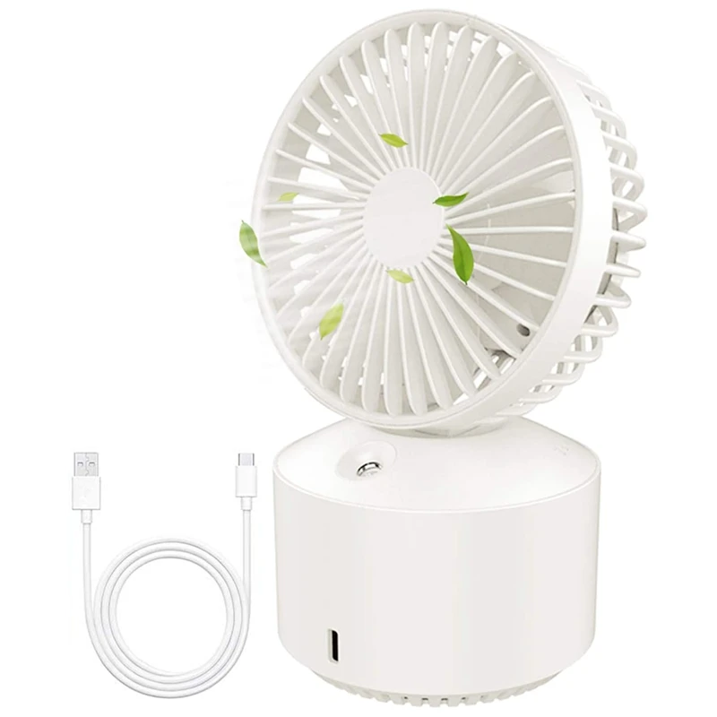 

Desk Fan Small Table Fan, Portable Cooling Misting Fan, Rechargeable 2000Mah Battery Operated Fan, Personal 5 Speeds Fan