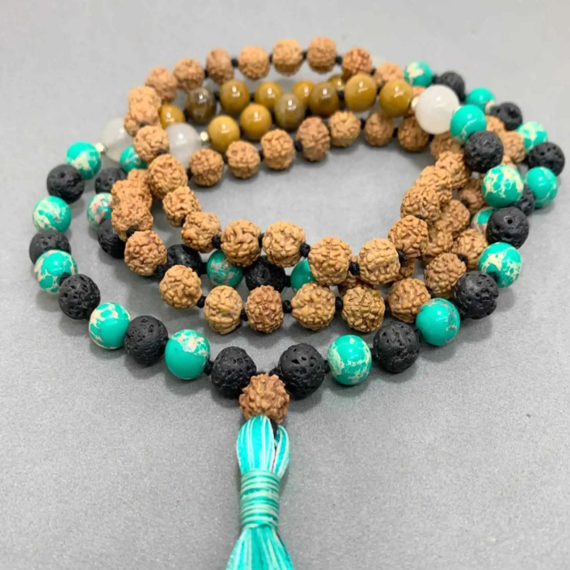 

8mm Natural knot Rudraksha lava imperial jasper beads necklace Taseel Jasper Restore Handmade Elegant Inspiration Easter Energy