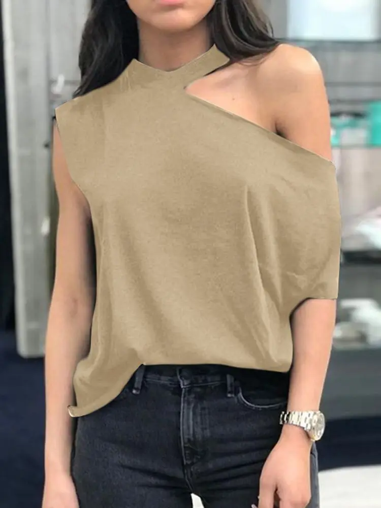 

ZANZEA Off Shoulder Tees Women Sexy Hollow Out Blusas 2022 Summer Short Sleeve T-Shirts Casual Solid Baggy Camisas Chemise Femme