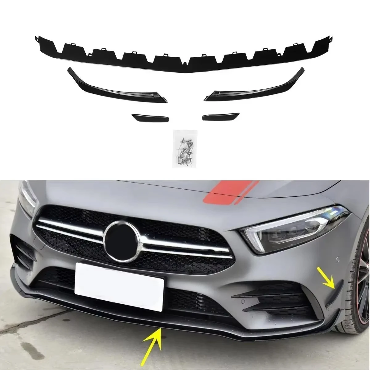 Для Mercedes Benz A Class W177 AMG A180 A200 A250 A35 A35L 2022 2023, передний бампер, аэро спойлер, сплиттер, обвесы, комплекты аксессуаров