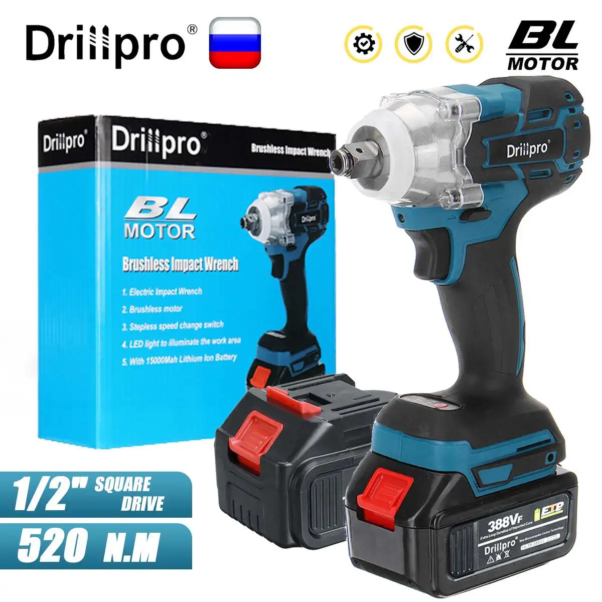 1/2 нм бесщеточный Электрический ударный гайковерт дюйма с аккумулятором в