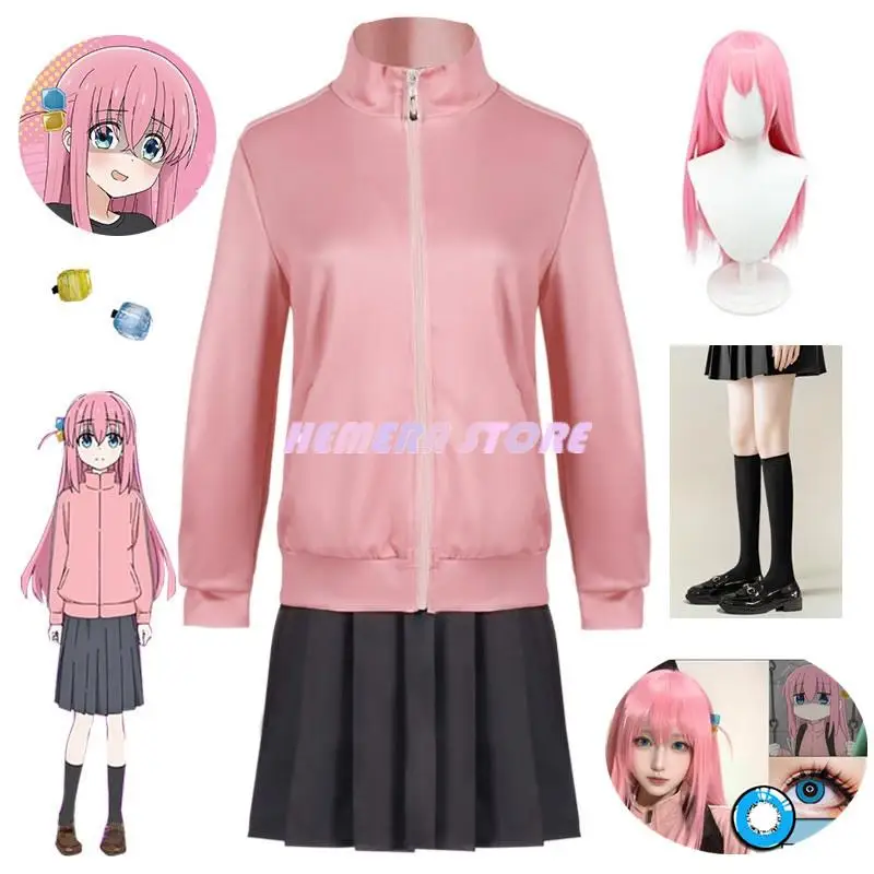 

Bocchi The Rock Ryo Cosplay Gotou Hitori Cosplay Costume Anime Nijika Ikuyo JK Uniform Pink Jacket Skirt Wig Halloween Suit