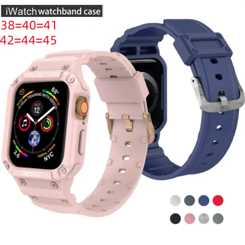

Case for Apple Watch Band 44mm 45mm 42mm 40/38mm Watch Strap for Iwatch Series 7 6 5 4 SE TPU Protective Cover Silicone Bracelet