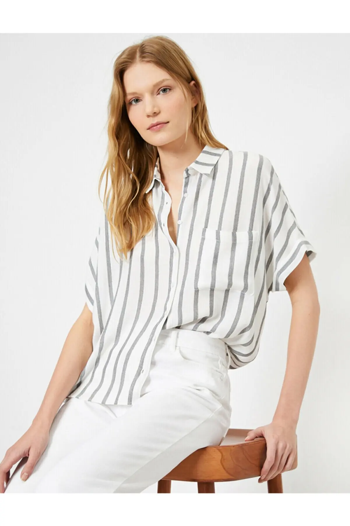 

Female Gray striped shirt Summer women's Shirts Fashion women's Blouses Pretty and Cheap women's Blouses 36904098