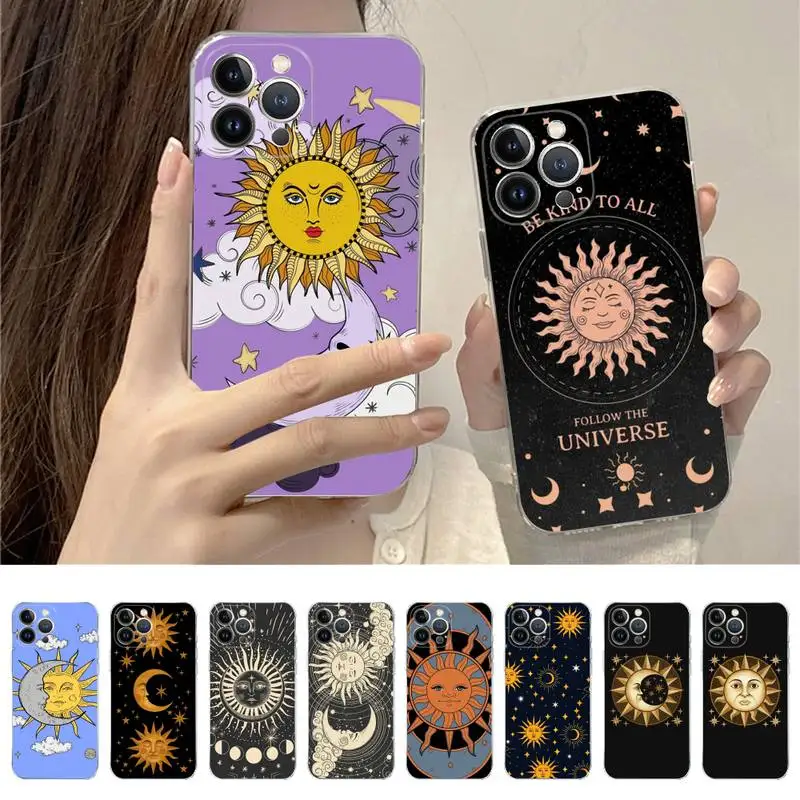 

Funny Sun Moon Face Phone Case For iPhone 14 11 12 13 Mini Pro XS Max Cover 6 7 8 Plus X XR SE 2020 Funda Shell