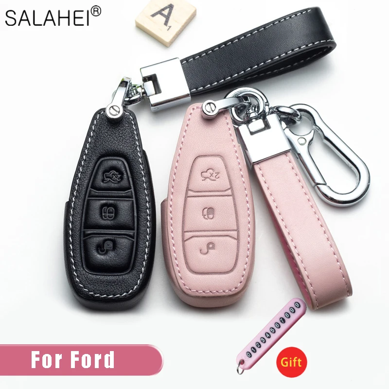 

Leather 3 Buttons Car Key Case Control Fob For Ford Transit Custom Mondeo Fiesta Kuga ST Line MK3 Focus 3 Station Wagon Ecosport