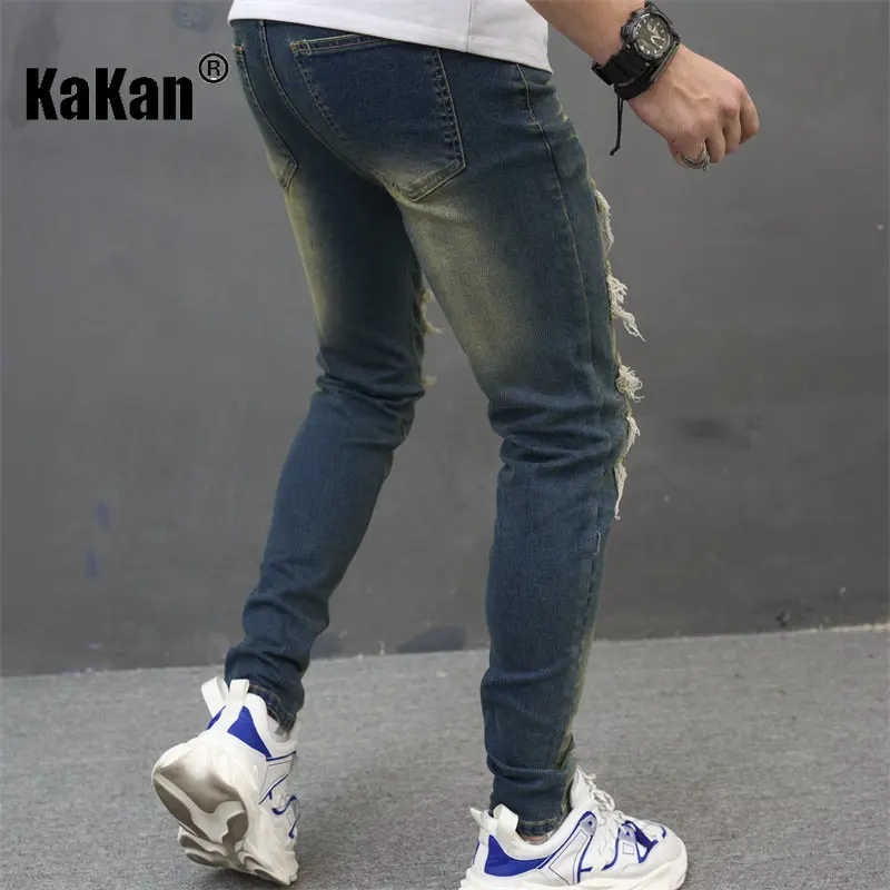 Kakan - New European and American Distressed and Worn Patch Jeans for Men, Slim Fitting Stretch Trendy Long Jeans K013-629