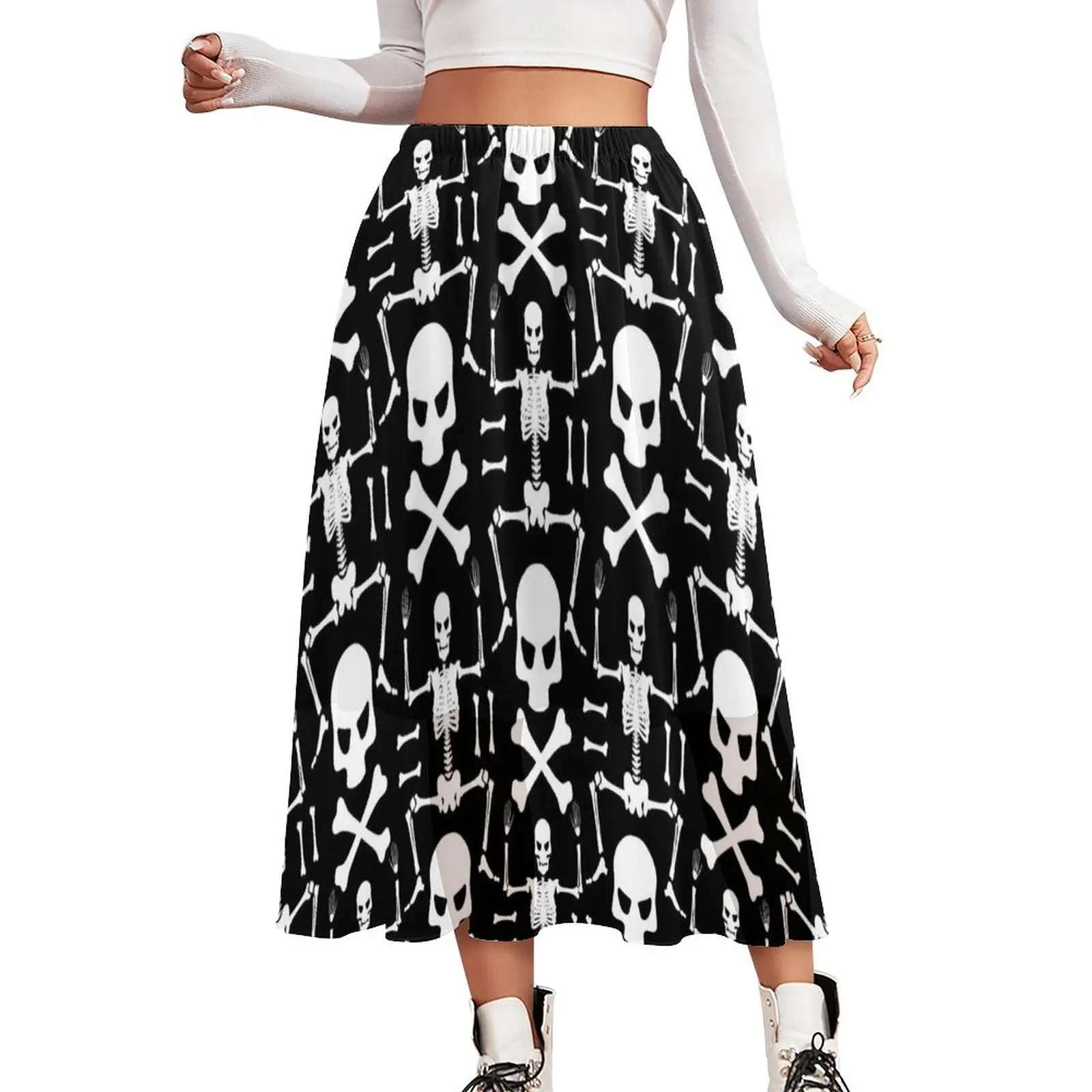 

Skeleton Skirt Bone Skulls Elegant Boho Skirts Elastic Waist Custom Aesthetic Casual Skirt Large Size