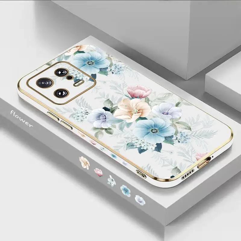 Colored Jasmine Flowers Luxury Plating Phone Case For Xiaomi Mi 13 12S Ultra 13 Pro 11T Ultra 12 12T 11 11 Lite 10 10T Cover