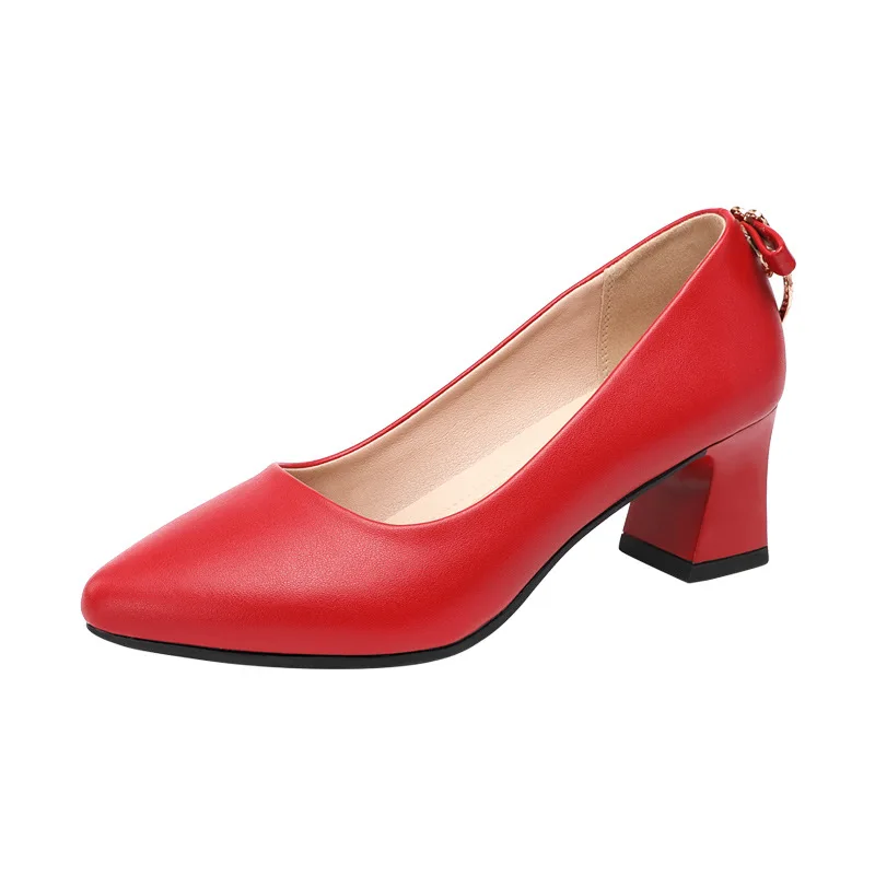 5cm Heel Medium Kitten Heels Wedding Shoes Bride Spring Fall 2021 Shallow Pointed Toe Pumps Women Red White for Office Party