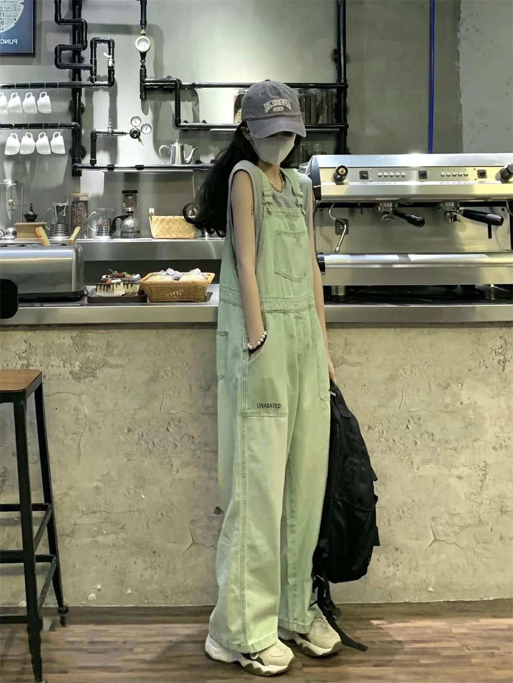 

Green Women's Loose Denim Straight High Waist Overalls Jeans Pants Summer Trousers Casual
