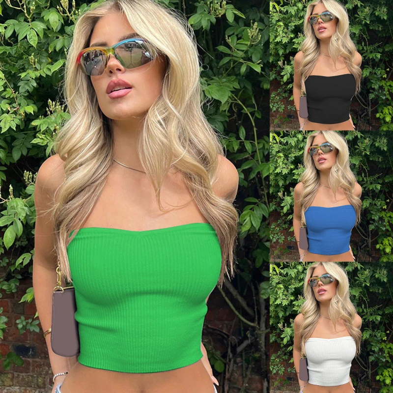 

Женские укороченные топы, летние топы в уличном стиле без рукавов, топы в рубчик, однотонные Базовые майки, топы, майки с открытой спиной