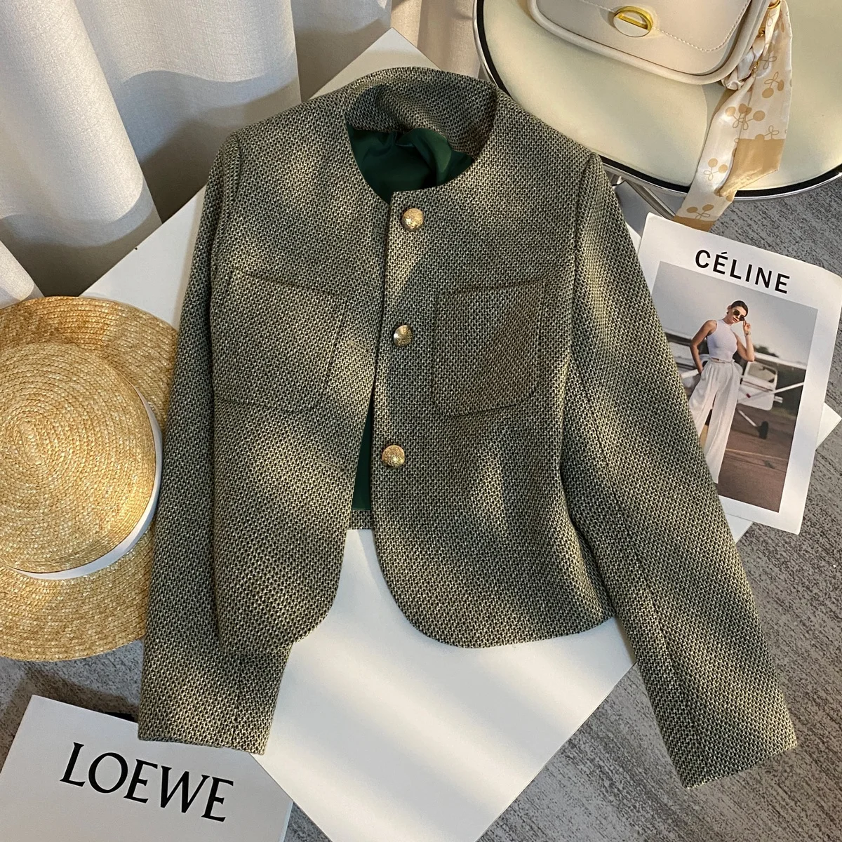 2024 Spring and Autumn New Advanced Cold Sle Graceful Black Green s Women All-Match Casual Small