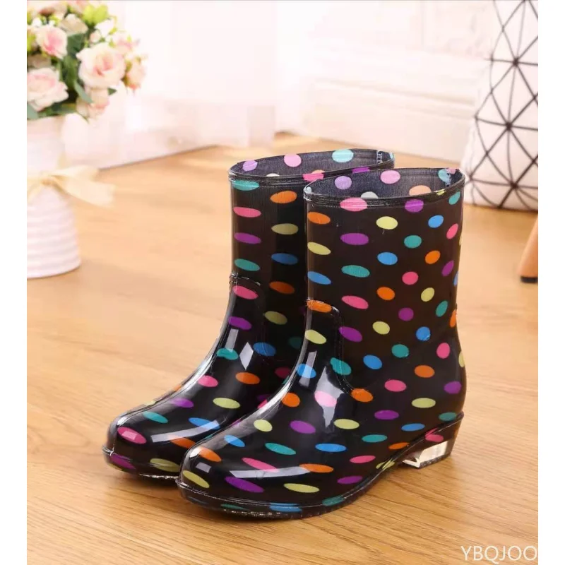 

Print Rain Boots Women Waterproof Work Shoes for Girls Non Slip Anti Skip PVC Water Shoes Rainboots Mid-Calf Botas De Lluvia