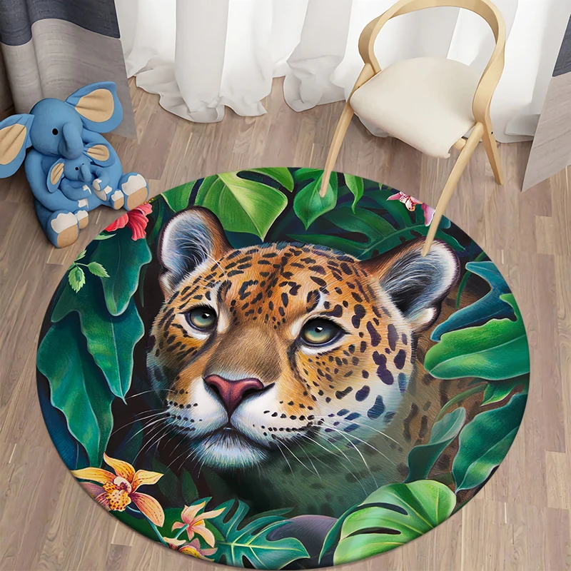 

Jungle Animal Print Round Carpets for Living Room Rug Children Carpet Home Bedroom Kid Room Floor Mat Soft Mat for Children