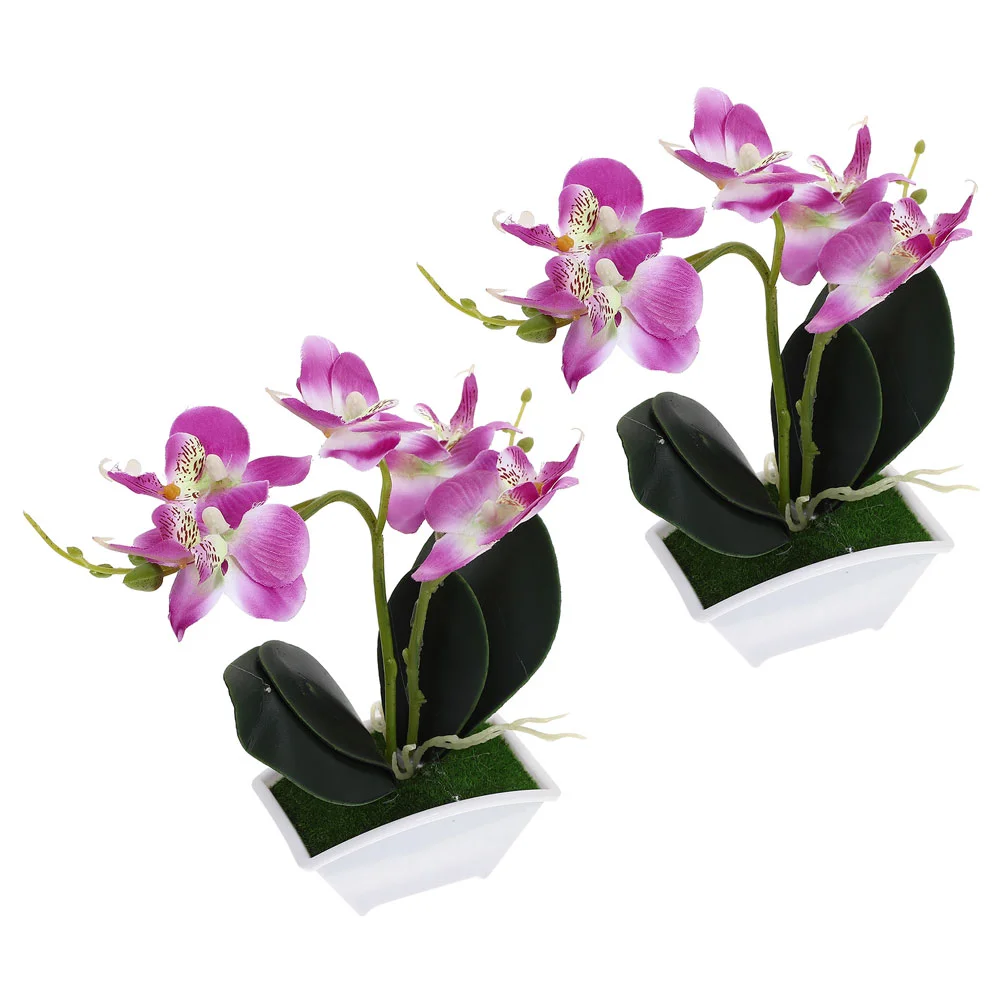 

2 Pcs Fake Flower Simulation Phalaenopsis Plant Ornaments Artificial Decorations Bonsai Purple