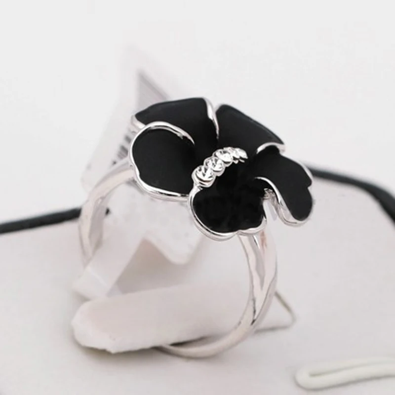 Кольца с черным цветком для женщин высокое качество ZYR263 модные серебристые