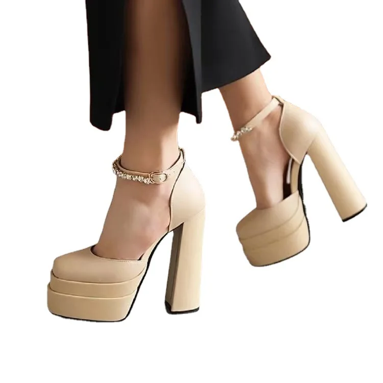 Sexy Women Pumps Retro Mary Janes Chunky Heels Sandals Party Platform Dress Party Wedding Basic Shoes Woman Boots Club Big Size