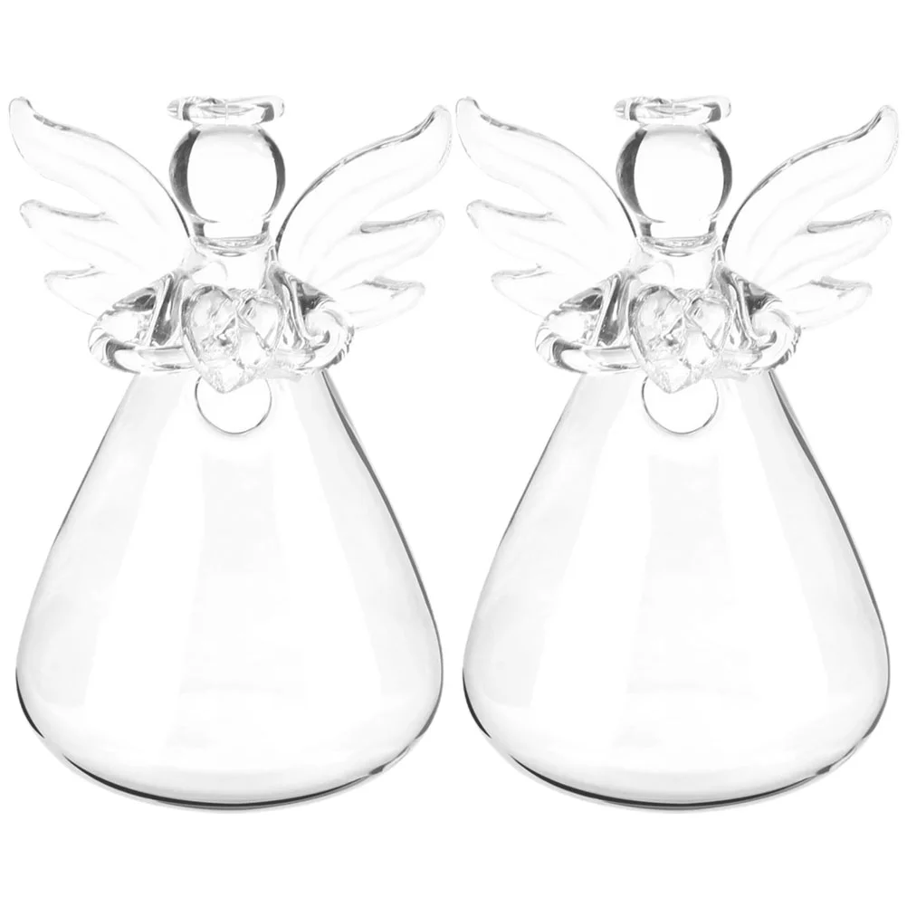 

2 Pcs Glass Flower Vases Vintage Decor Home Angel Tabletop Stand Hydroponic Shelf
