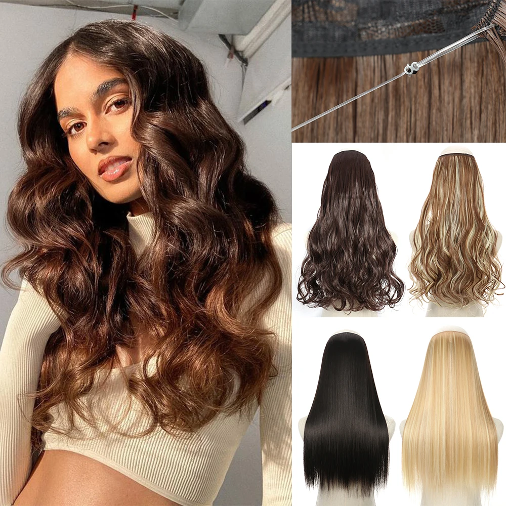 

AZIR Synthetic Natural Synthetic Hair Extensions No Clip In Artificial Fake Blonde Brown Black Wavy False Hair Piece
