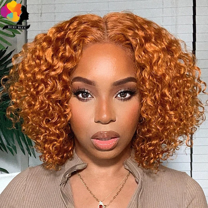 

Ginger Blonde Curly Human Hair Wig 13×4 Lace Front Human Hair Wigs Orange Blonde Water Deep Wave Wigs Pre Plucked With Baby Hair