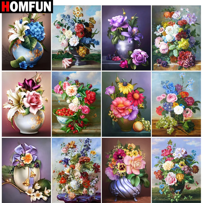 

Алмазная 3D картина HOMFUN «Цветы», Набор для вышивки крестиком «сделай сам», квадратная, круглая вышивка