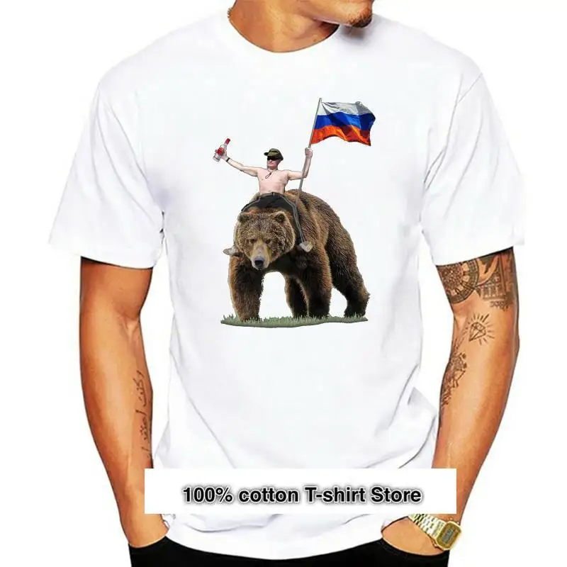 

Camiseta negra rusa con Oso de Vodka, moda 2019