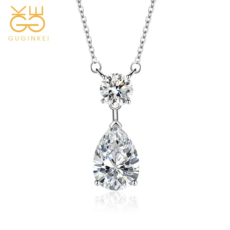 

GUGINKEI 4 Colors Luxury Simple Pear Shaped Yellow Pink Zircon Pendant Necklaces Womens Jewellery 925 Sterling Silver Necklace