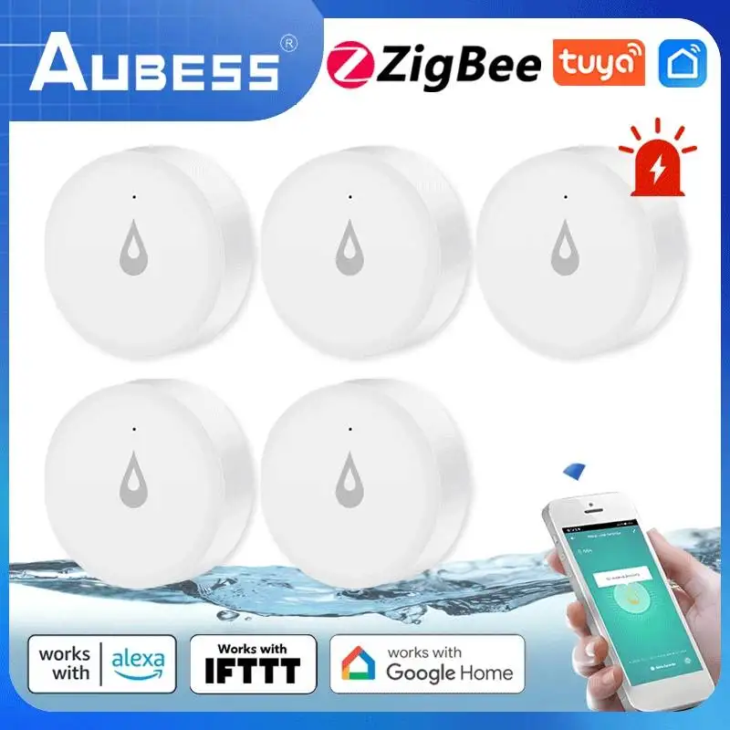 

AUBESS Zigbee TUYA Water Immersing Sensor Flood Water Leak Detector Alarm Waterproof Smart Home Security For Smart Life
