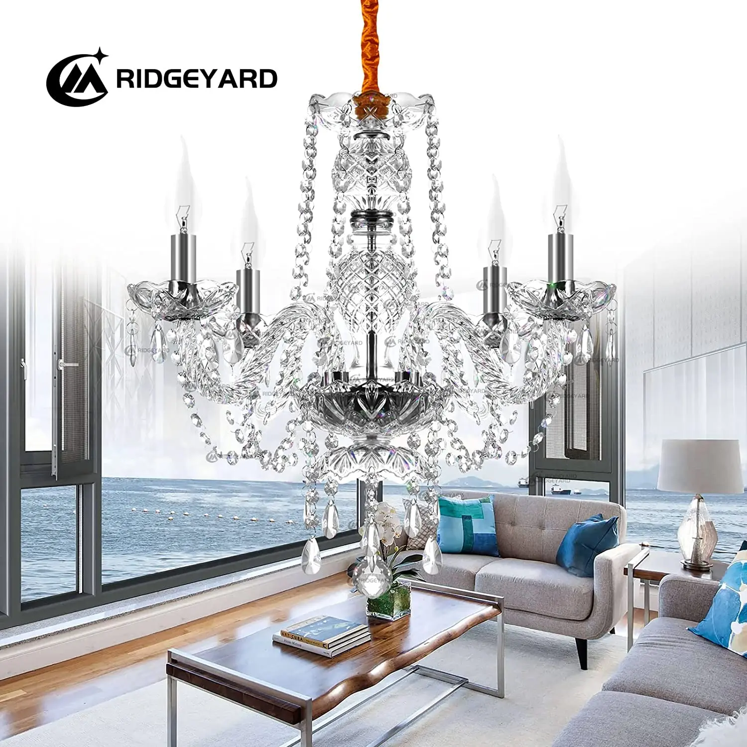 

Ridgeyard Modern Crystal Chandelier LED 4-Arm Light Vintage Classic Ceiling Lamp For Living Room Bedroom Indoor Home Decor