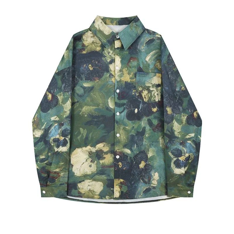 

Женская свободная гавайская рубашка с длинным рукавом и принтом