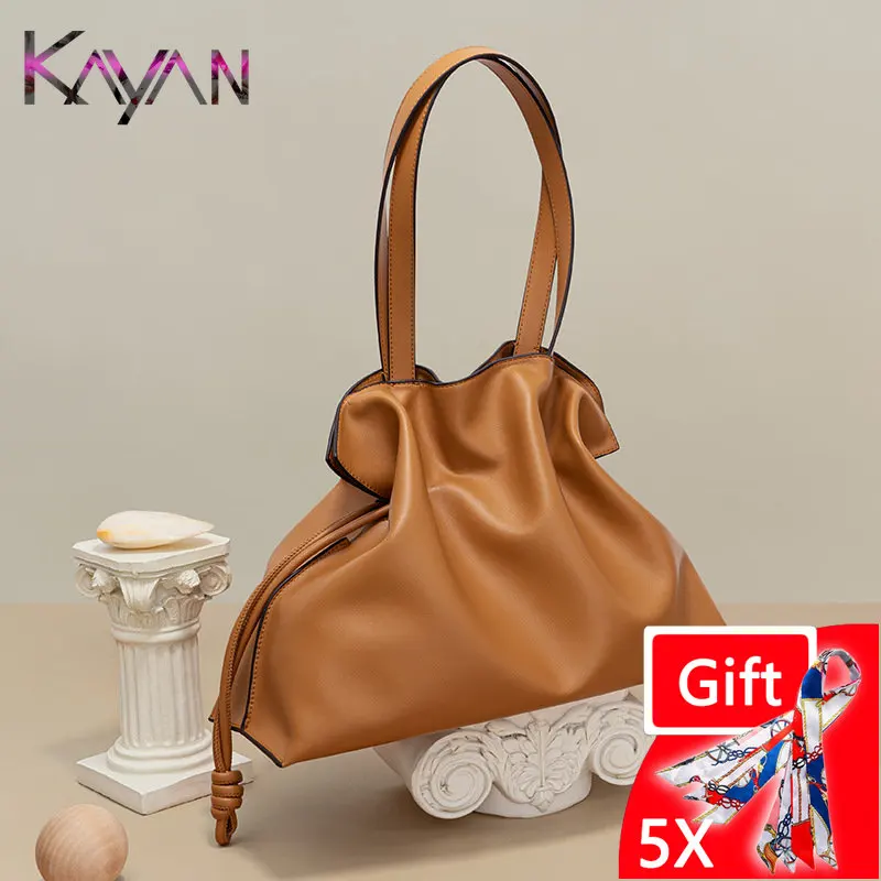 

New Fashion Drawstring Women Handbag Large Genuine Leather Female Bag Vintage Luxury Hobo Bag Purse