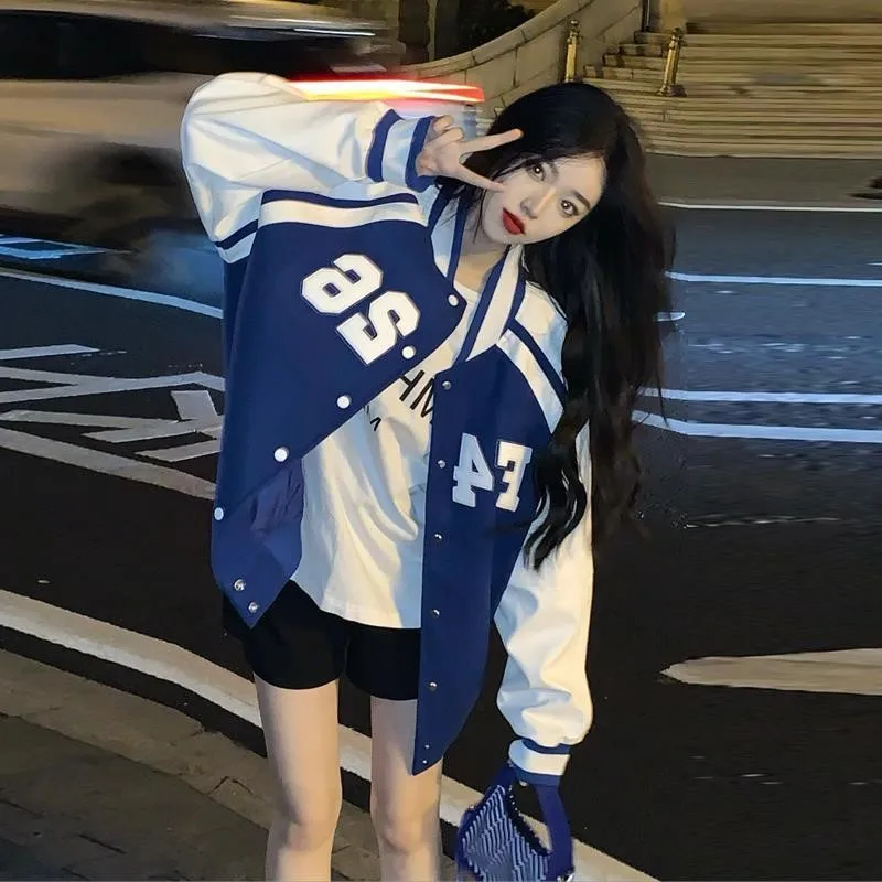 

Женская бейсбольная куртка на пуговицах, с длинным рукавом