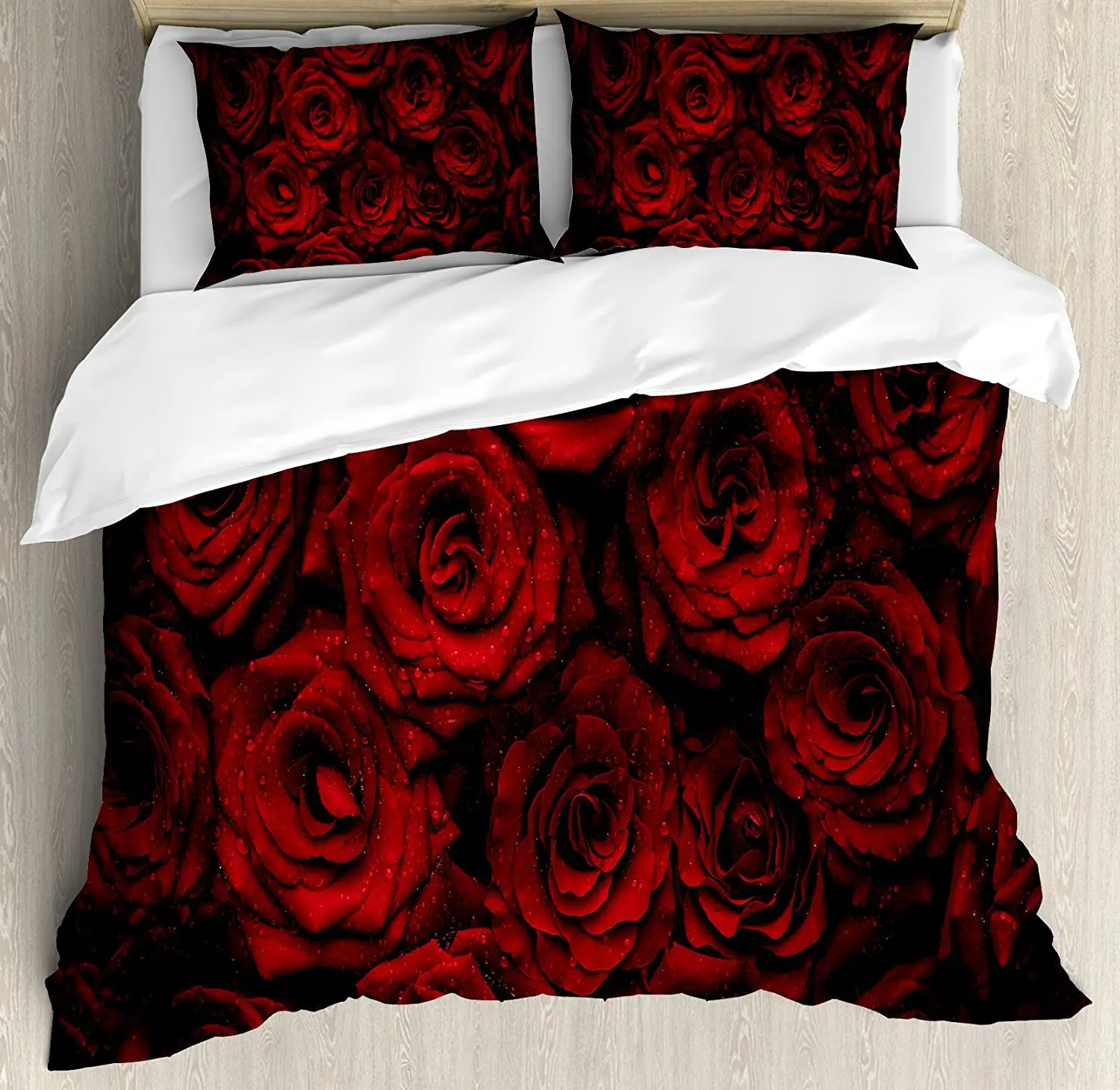 

Dark Red 3pcs Bedding Set Image of Red Roses with Drops of Water Duvet Cover Set Bed Set Quilt Cover Pillow Case Comforter Cover