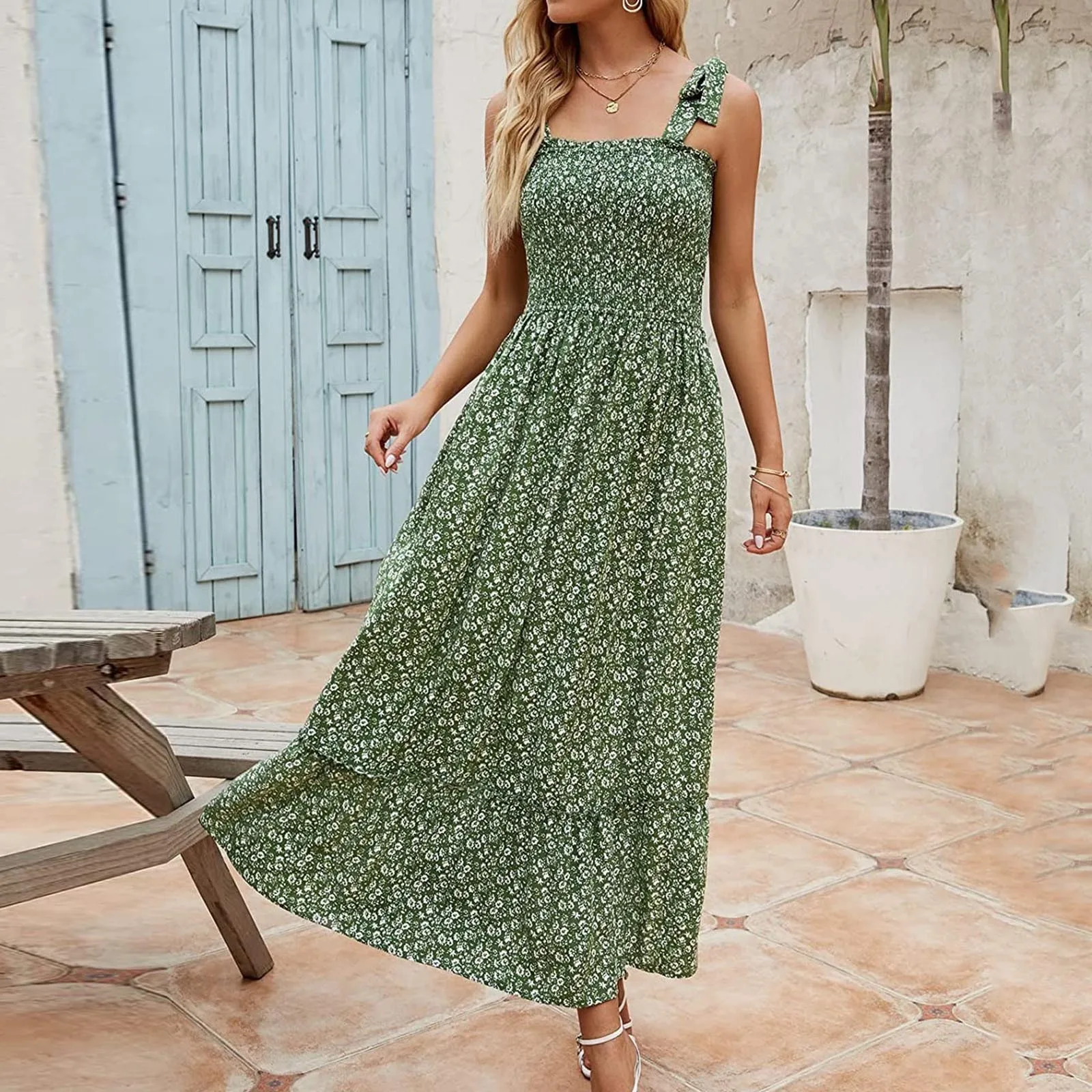 

Повседневное платье с длинным рукавом для женщин, Летнее Длинное Платье, свободное Повседневное платье на бретельках с принтом в стиле бохо...