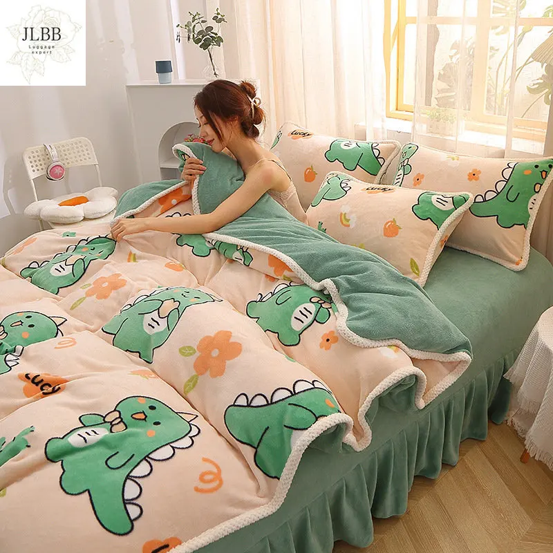 

Milk Velvet Four-Piece Set Thickened Coral Velvet Sheets Double-Sided Plus Velvet Quilt Cover Farai Flannel Bedding Winter