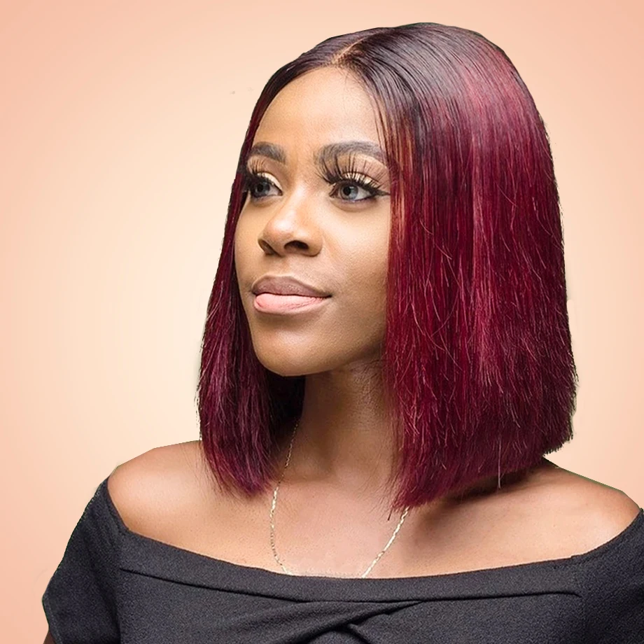 

Short Bob Wig 1B Burgundy 13x4 Straight Lace Front Wigs 99J Red Colored Human Hair Brazilian Pre Plucked For Women 180 Denisty
