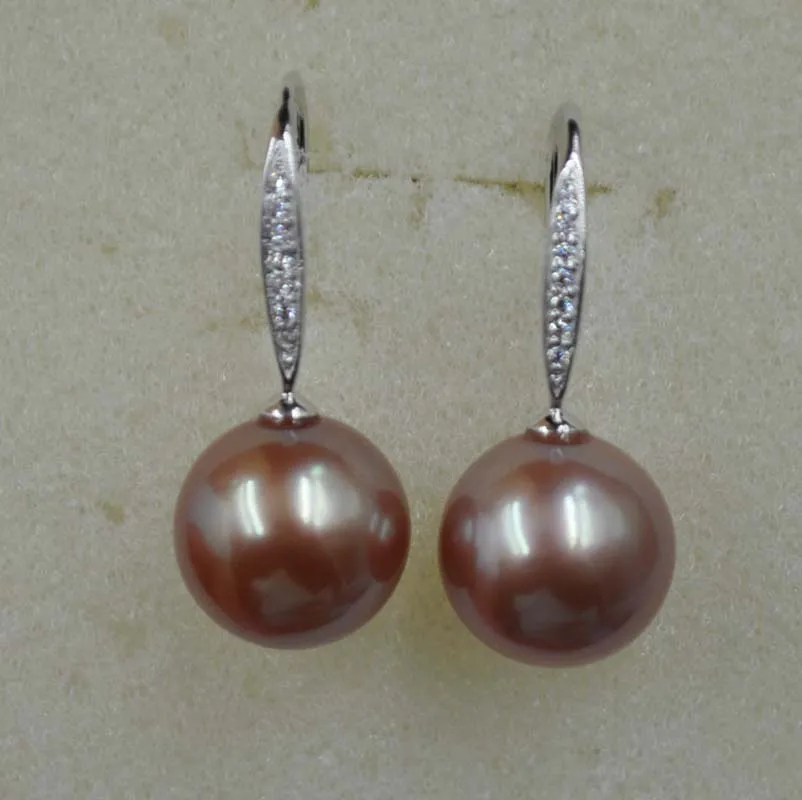 

AAA GORGEOUS 12mm round purple pearl sterling silver dangle earring